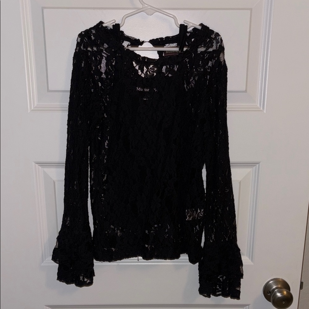 Black Lace Women's Top With Built-In Tank Top